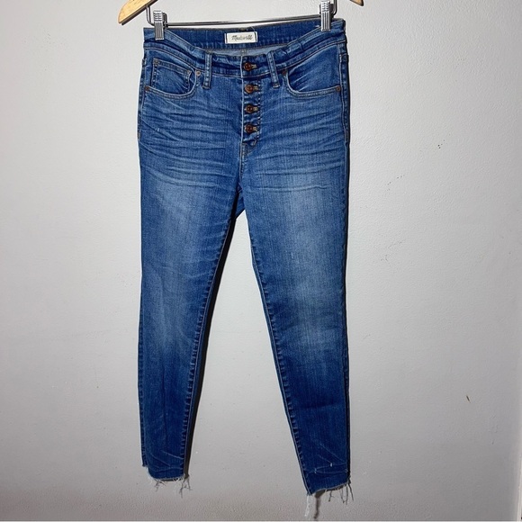 Madewell 9" High-Rise Skinny Exposed Button Fly Dark Wash Stretch Denim Jeans 28 - Picture 1 of 14
